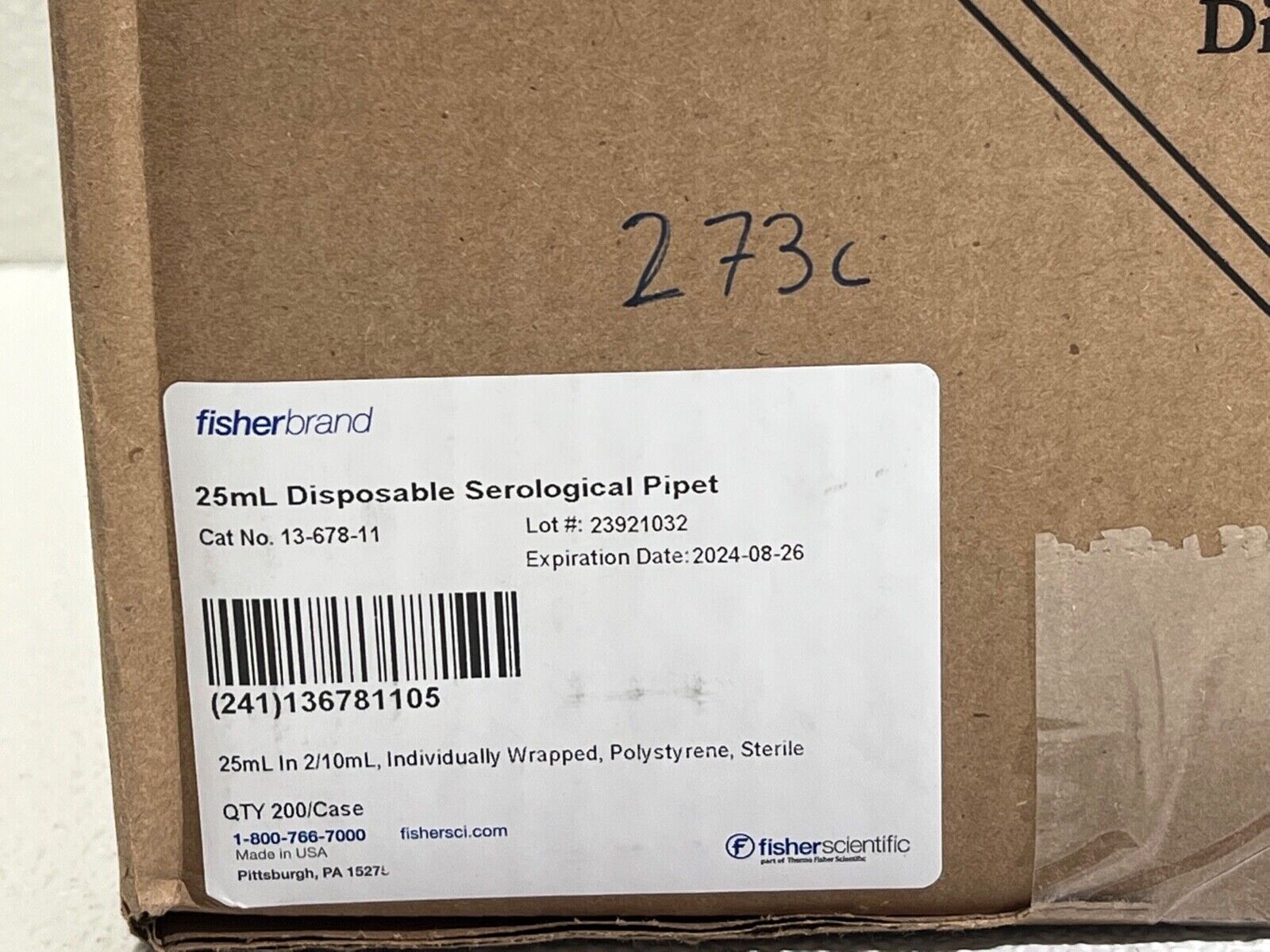 Fisher Scientific Cat No 13-678-11 Fisherbrand 25mL Disposable Serological Pipet