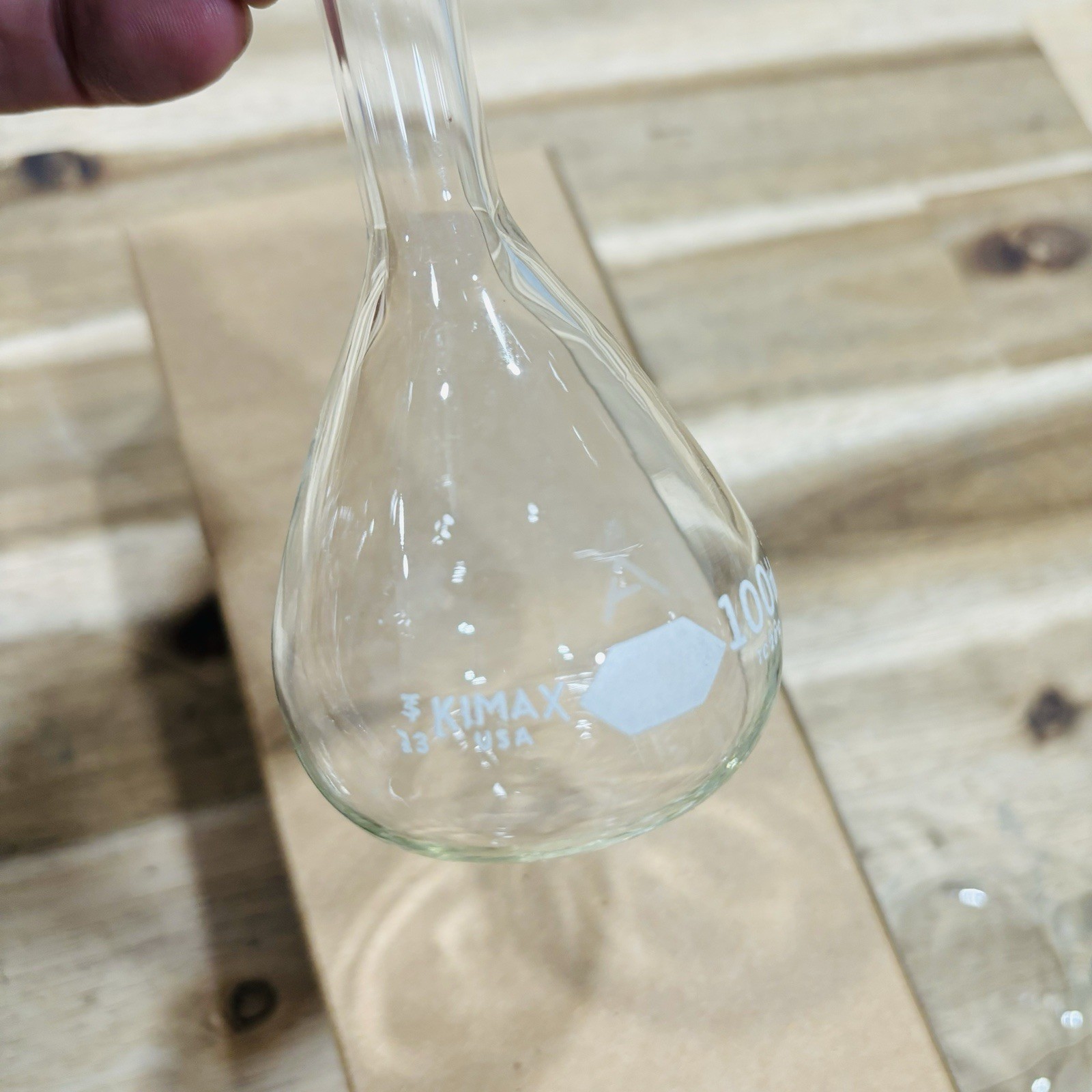 2 KIMAX 100 mL Class A Glass Volumetric Flask #13 Stoppers Vintage Made in USA