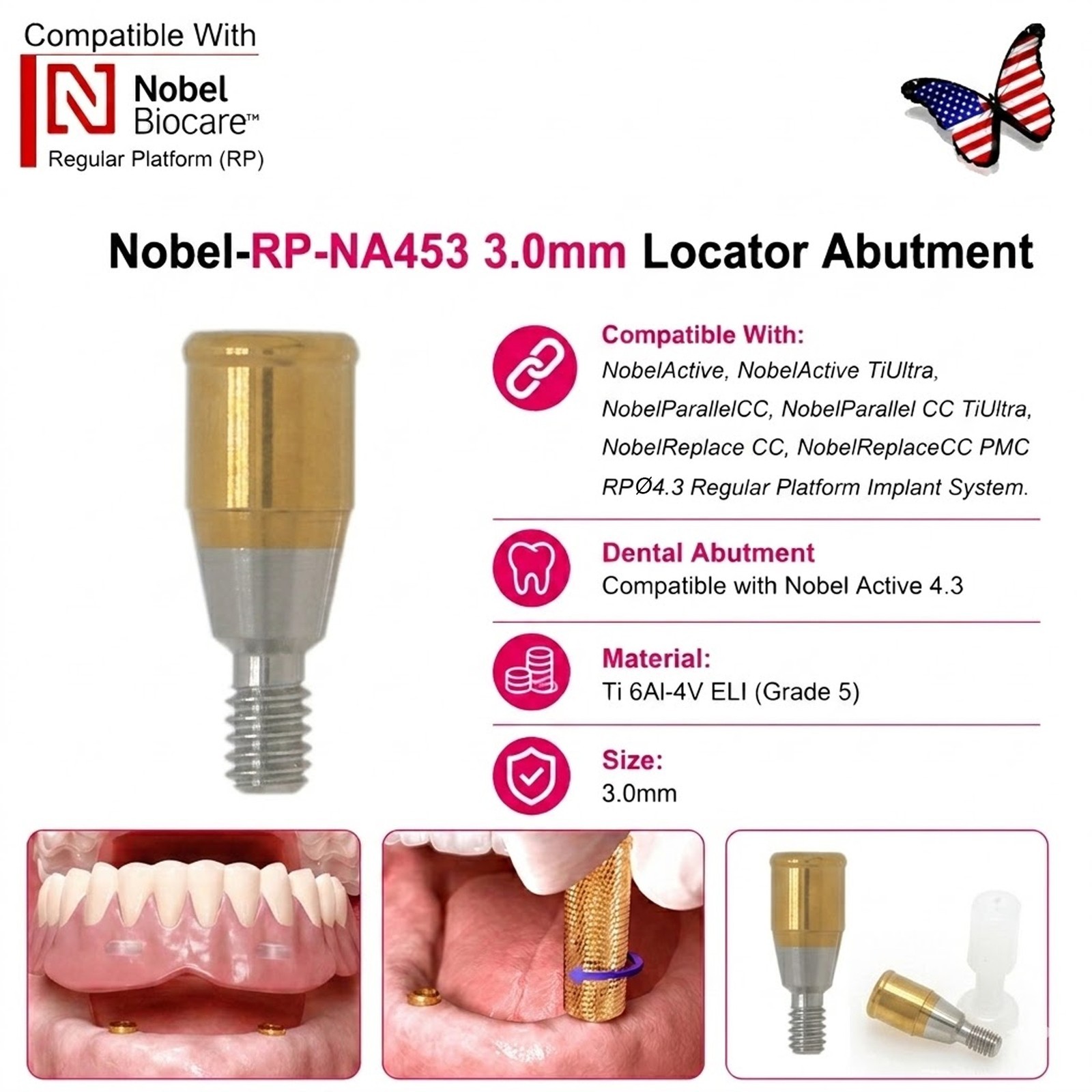 US Dental ZEST Locator Tapered Abutment Nobel Active NP & RP Conical Connection