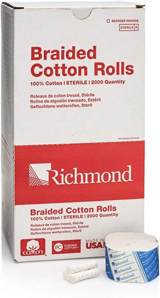Richmond 200206 Braided Cotton Rolls Sterile Medium 3/8″ X 1.5″ 5/PK SAMPLES