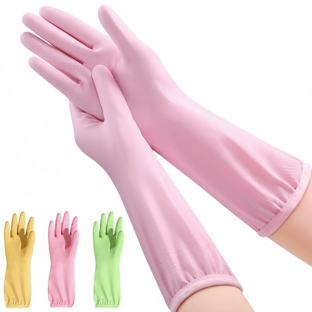 Dishwashing gloves Medium rubber dish gloves for women cleaning 3 Pairs pvc K…