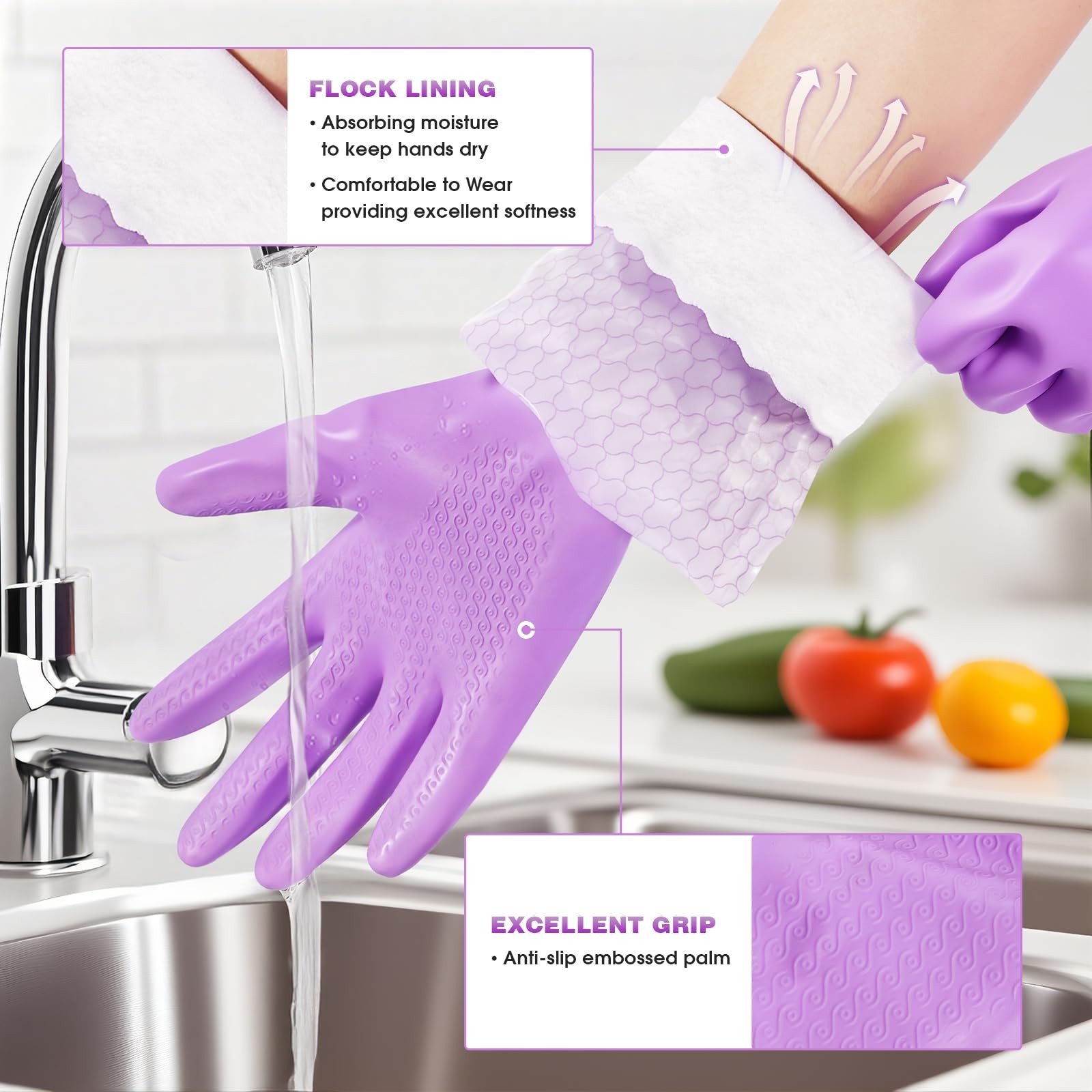 Elgood Reusable Long Sleeve Dishwashing Cleaning Gloves with Latex Free,Cotto…