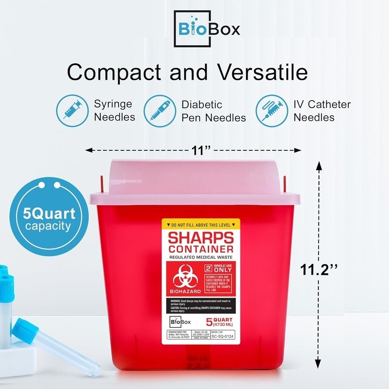 Durable Red Sharps Disposal Container Puncture Resistant Ideal EMS Labs Home Use