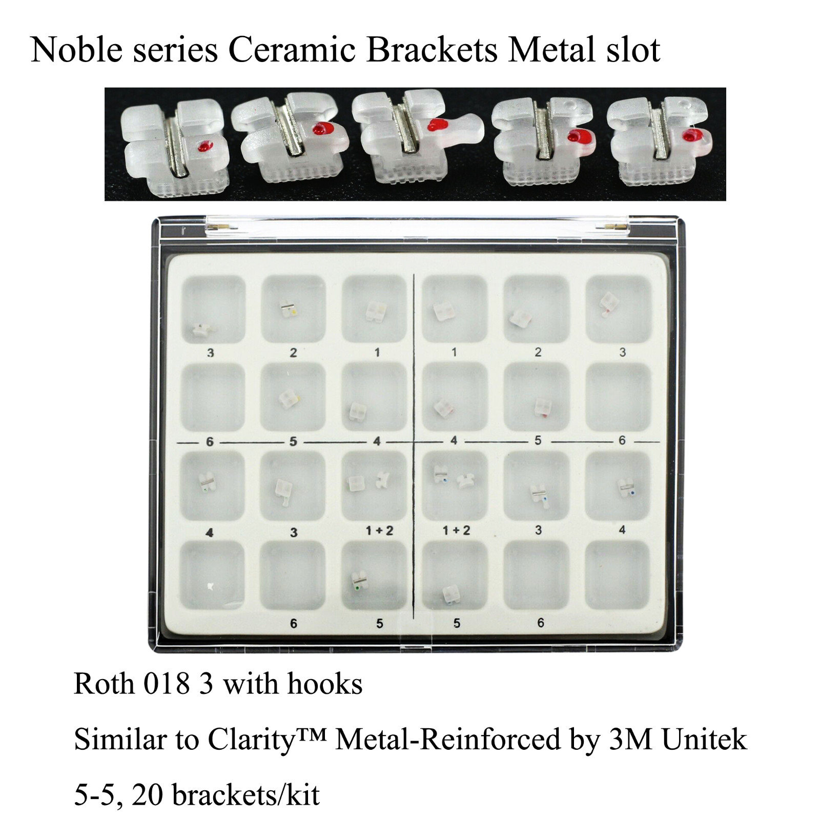 3M Clarity type Orthodontic Ceramic Bracket Braces Clear Metal slot Roth MBT 022