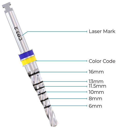 Conical Drill 2.0mm – 3.3mm, External Irri gated, Dental Im plant Sur gical Tool