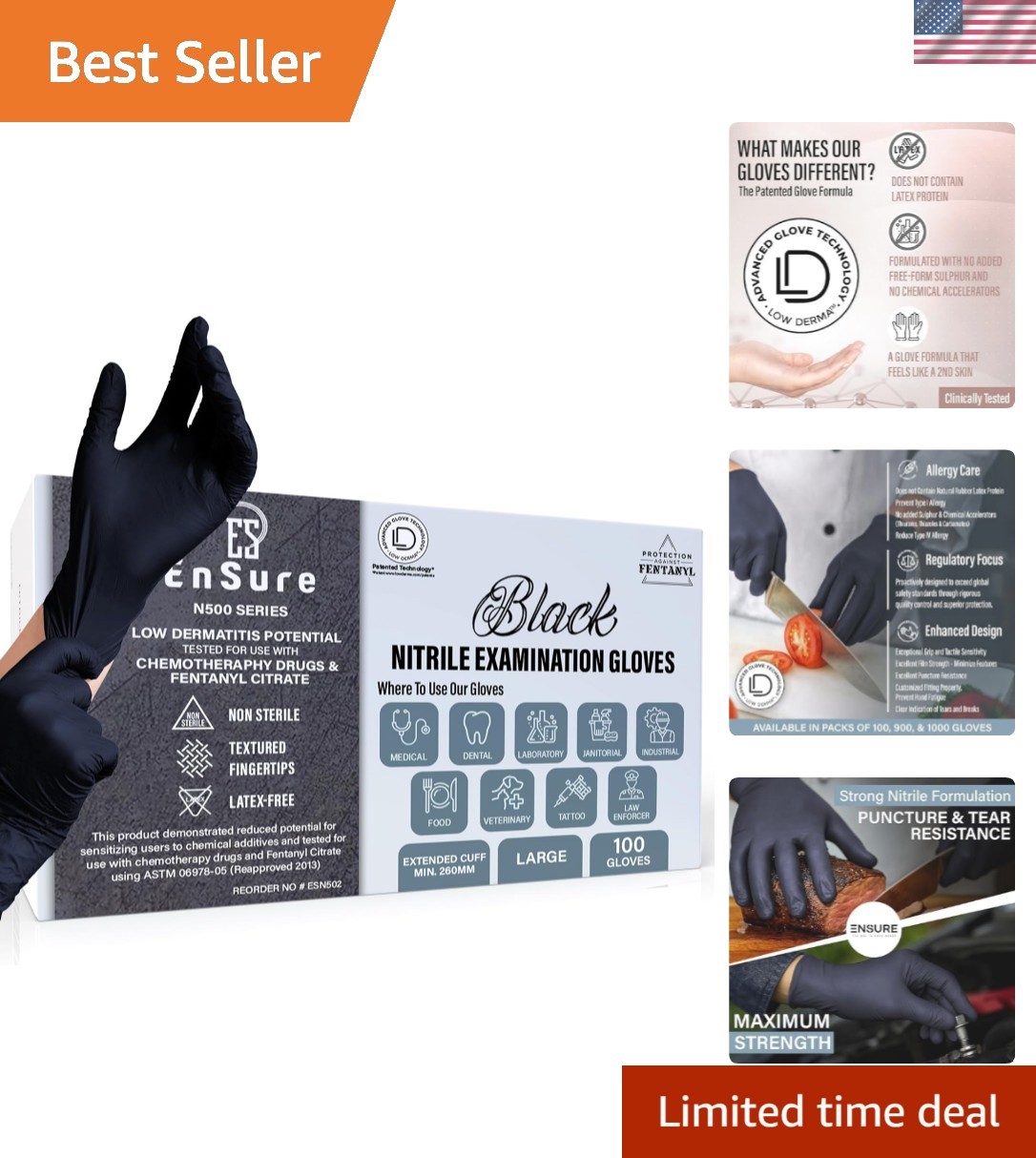 Black Nitrile Gloves – 5 Mil Heavy-Duty Disposable Gloves, Low Dermatitis, Po…