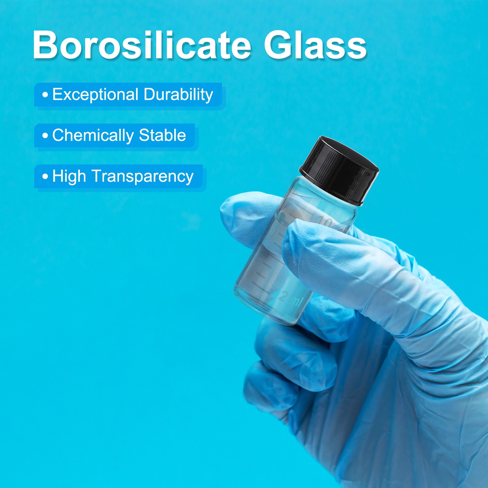 5 Pcs 10ml Clear Glass Vials with Black Screw Caps, Sealed Bottles with Scale