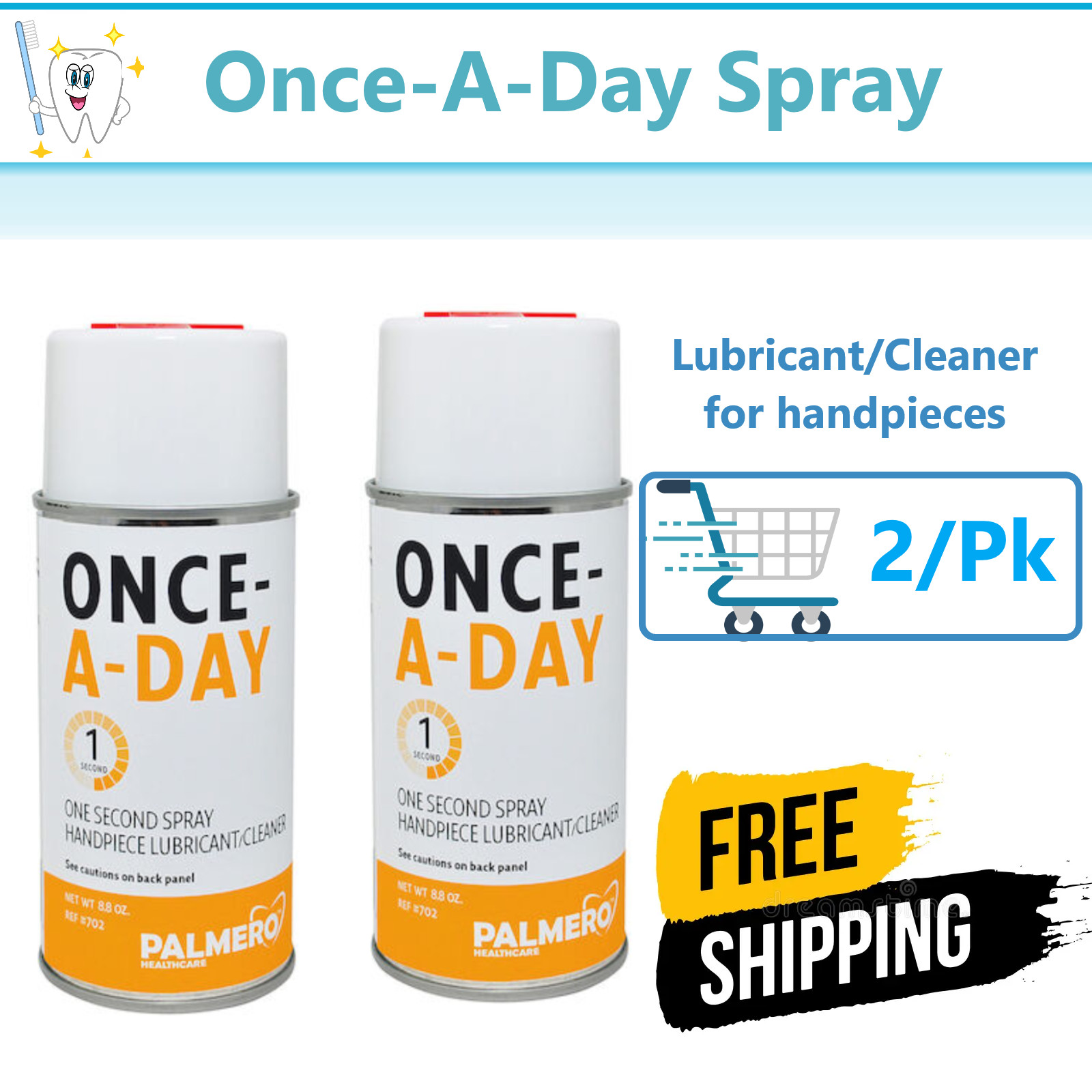 Dental Handpiece Lubricant Once-A-Day Spray cleaner, non-corrosive, 2/Pk Palmero