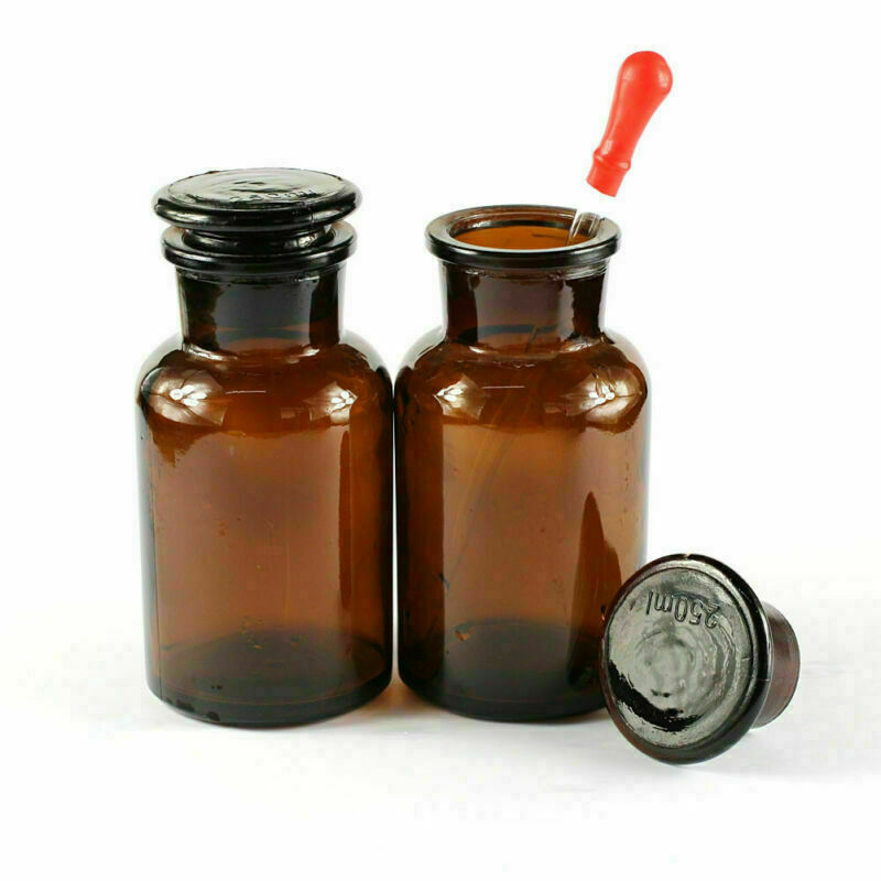 Ground Glass Wide Mouth Stopper Lab Brown 250ml Glass with Drop Reagent Bottle