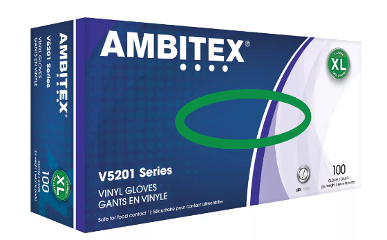 Ambitex Vinyl Powder-Free General Purpose Gloves, X-Large, 2 Boxes of 100