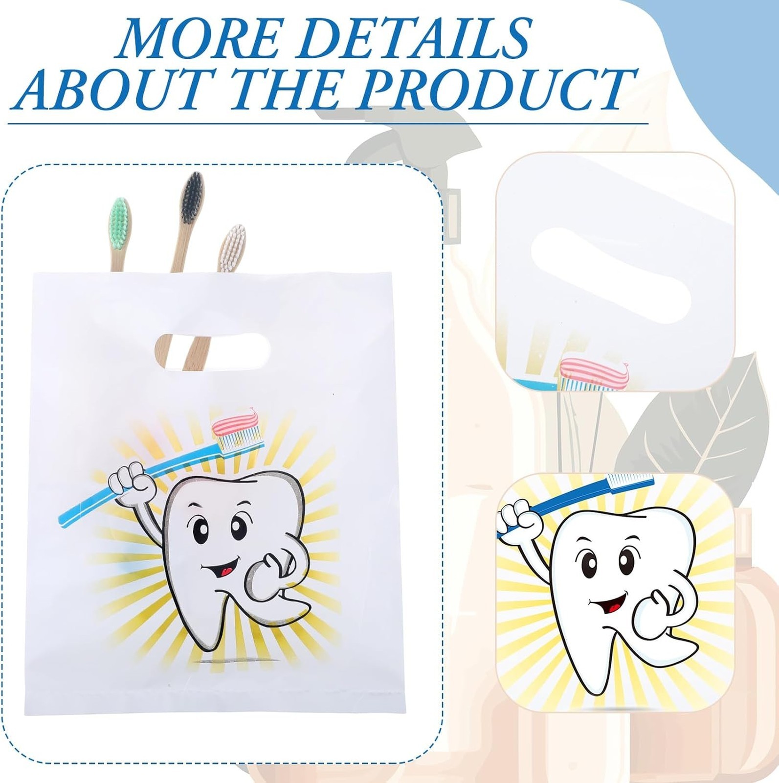 Dental Gift Bags with Handles, Plastic Oral Care Packaging, 8.27×9.45 inches