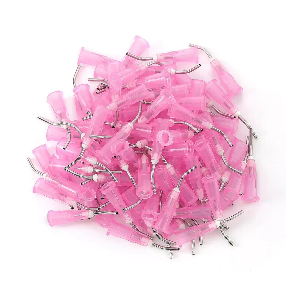Dentist Pink Pre-Bent Flowing Needle Tip Resin Syringe Tip Gauge For Dental Etch