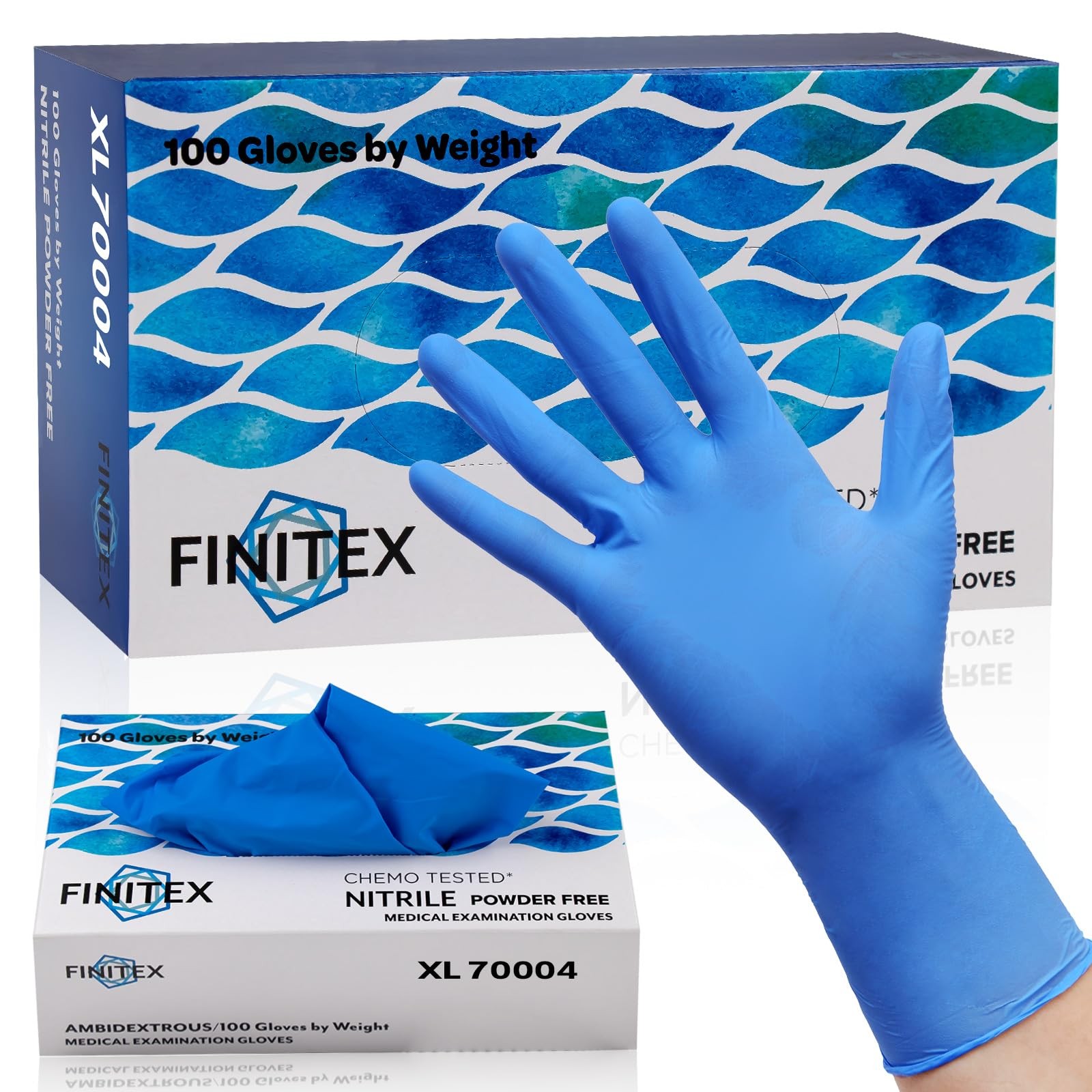 FINITEX Nitrile Disposable Medical Exam Gloves – 4 Small, Blue(x-large 100)