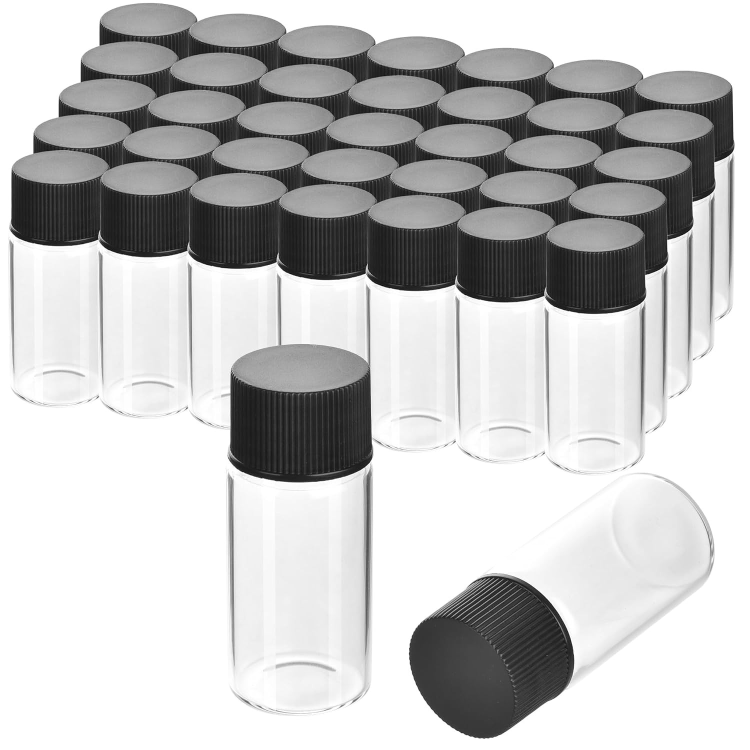 Small Glass Vials with Black Screw Caps – Pack of 100
