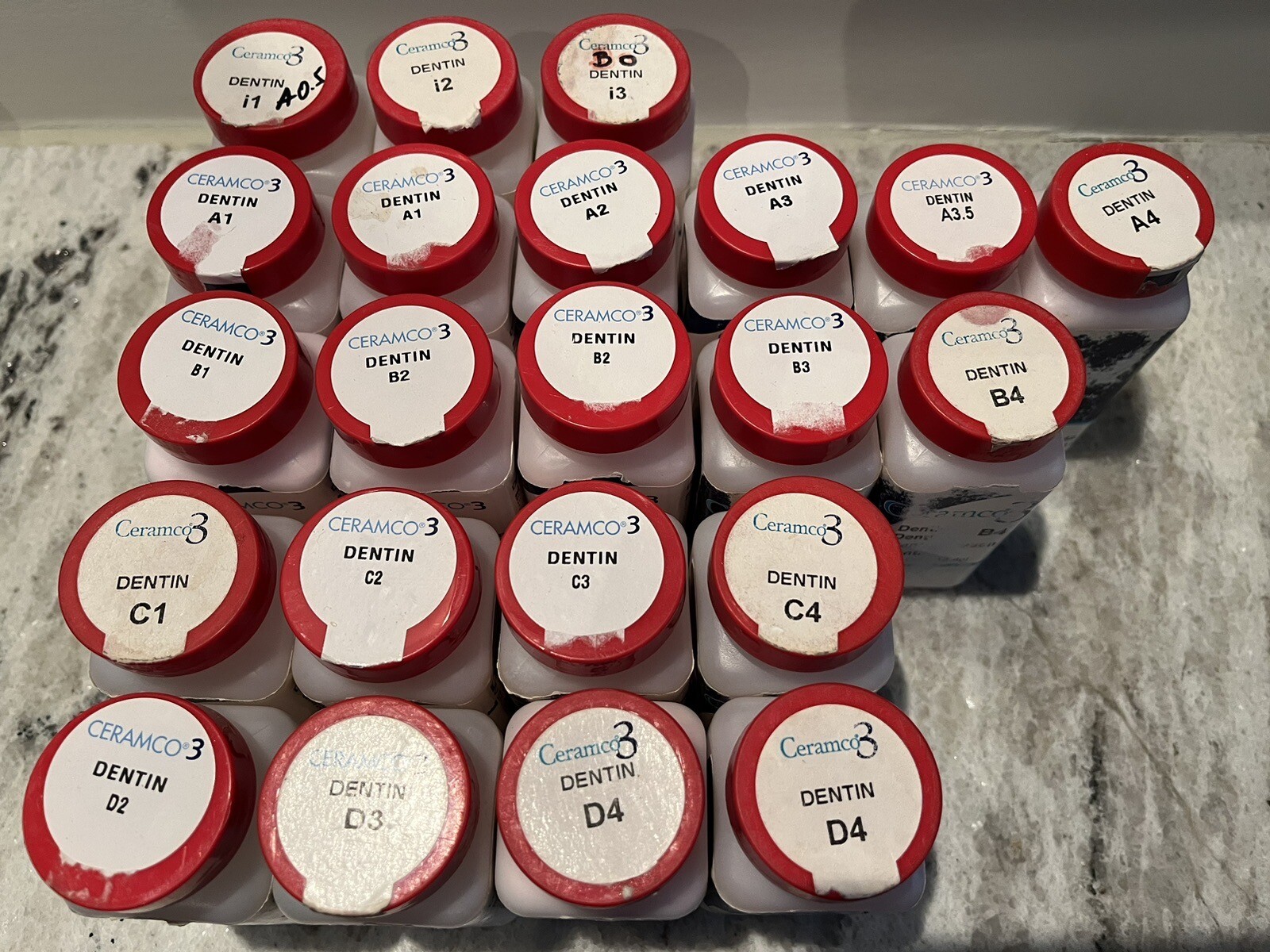 Ceramco 3 porcelain, dentin, enamel, modifiers, glaze 4 oz. & 1 oz. bottles