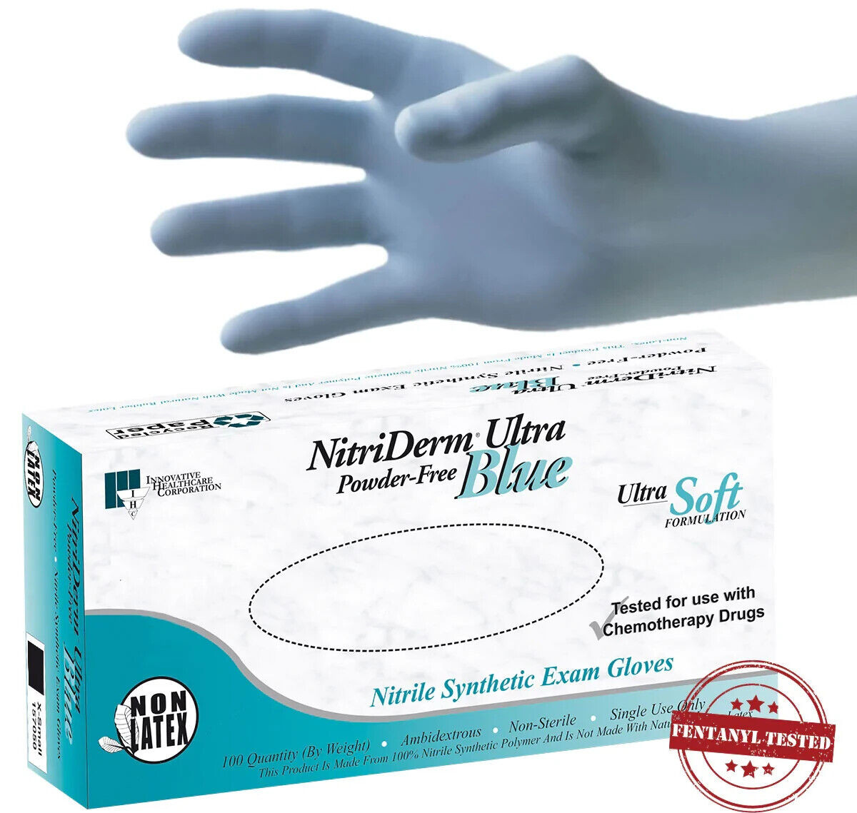 IHC NitriDerm Ultra Blue Nitrile Powder-Free Exam Gloves Series 157 – Box of 100