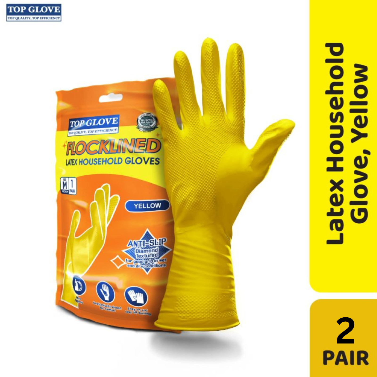 2 Pair Top Glove Reusable Latex Household Glove for Dishwashing/ Multipurpose