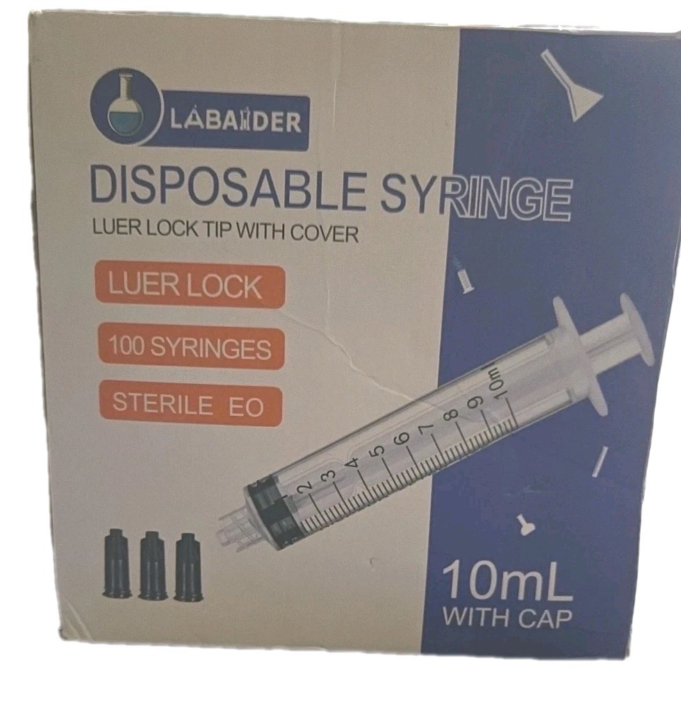 Labaider 100 Count Disposable Syringes 10mL Jello Shos Sterile with Cap Luer Loc
