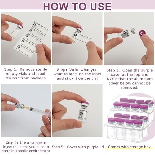 20 Pcs 3Ml Sealed Sterile Empty Vials with Self Healing Injection Port Glass Pen