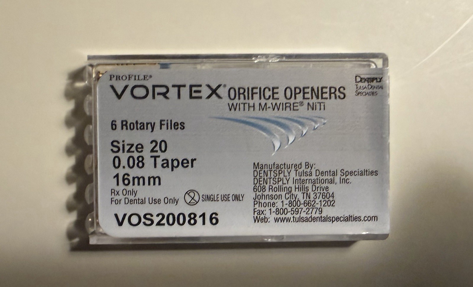 Endodontic Vortex Orifice Opener by Dentsply Sirona (6/pk) Size 20 0.08 16 Mm