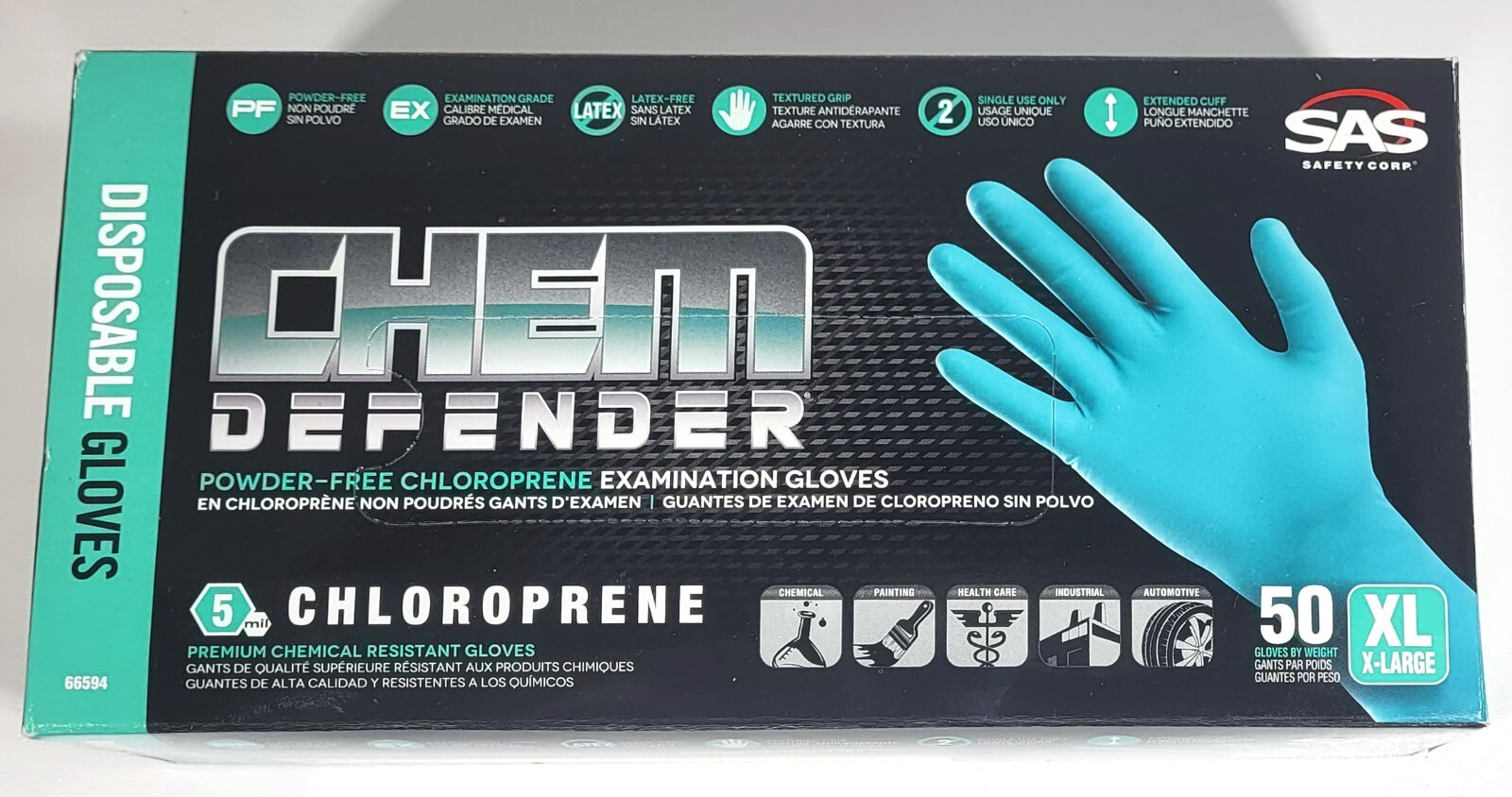 SAS – Defender PF Latex Free 5 Mil Extended Cuff Exam Gloves – X-Large -Box/50