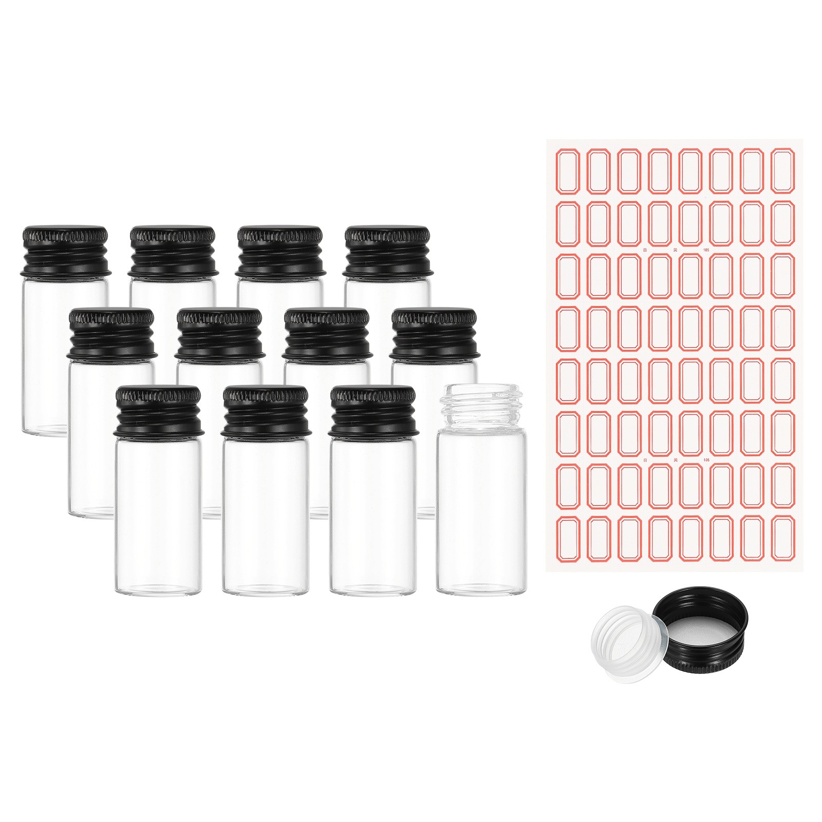 10ml Test Tubes with Caps, 12Pcs 22x50mm Test Tube Containers(Black Cap)