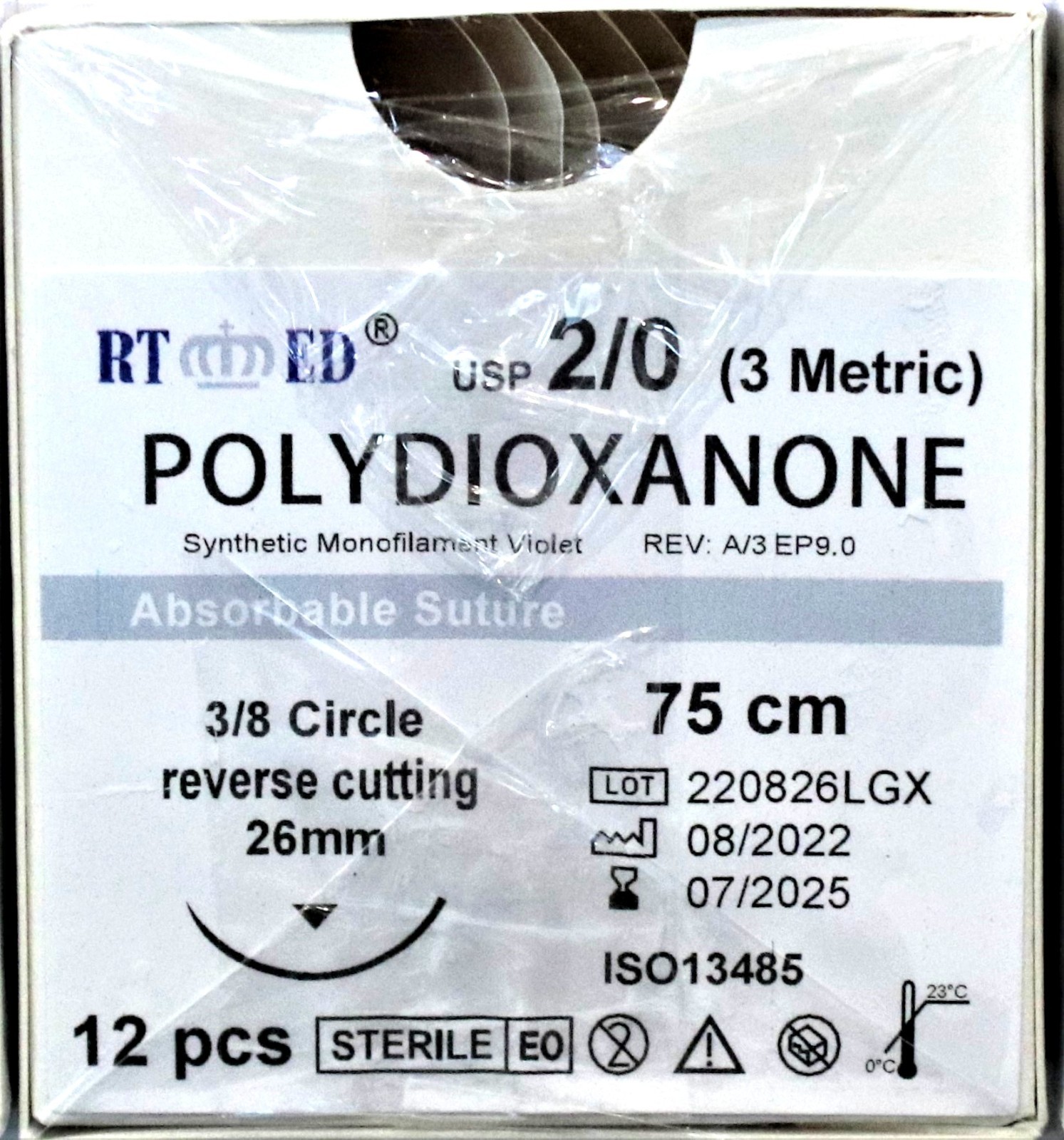 PDO/PDS Sutures 0, 2-0, and 3-0 75cm w/ 3/8 circle 26mm cutting needle 50 DOZ.