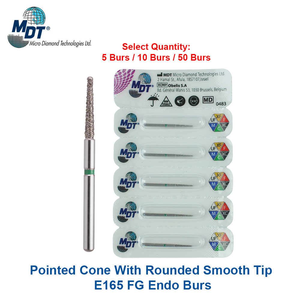Dental MDT End0 Pointed Cone Rounded Uncoated Tip Burs Coarse E165 FG