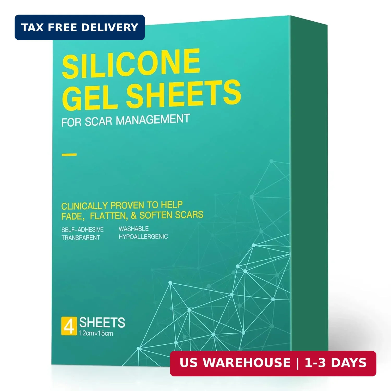 Medical Grade Big Silicone Scar Sheets 6″ x 5″, 4 Patches, Silicone Gel Sheets f