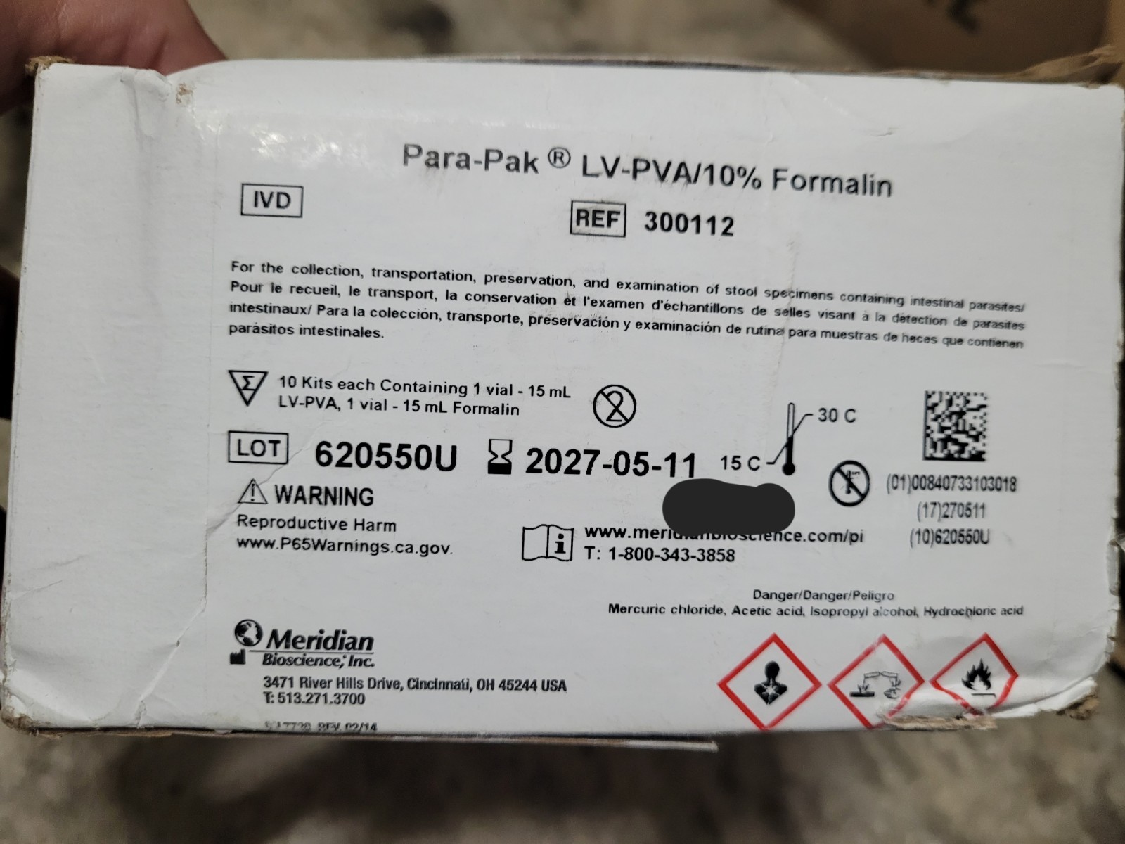 10 Pack Meridian 10% Buffered Neutral Formalin PARA-PAK LV-PVA FORMALIN 2027