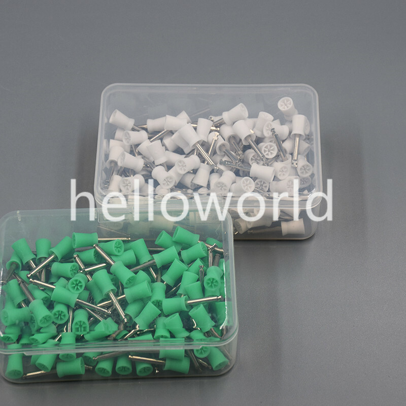 100 Pcs Green/White Dental Polishing Cups Rubber Prophy Polisher Latch 6 Webbed