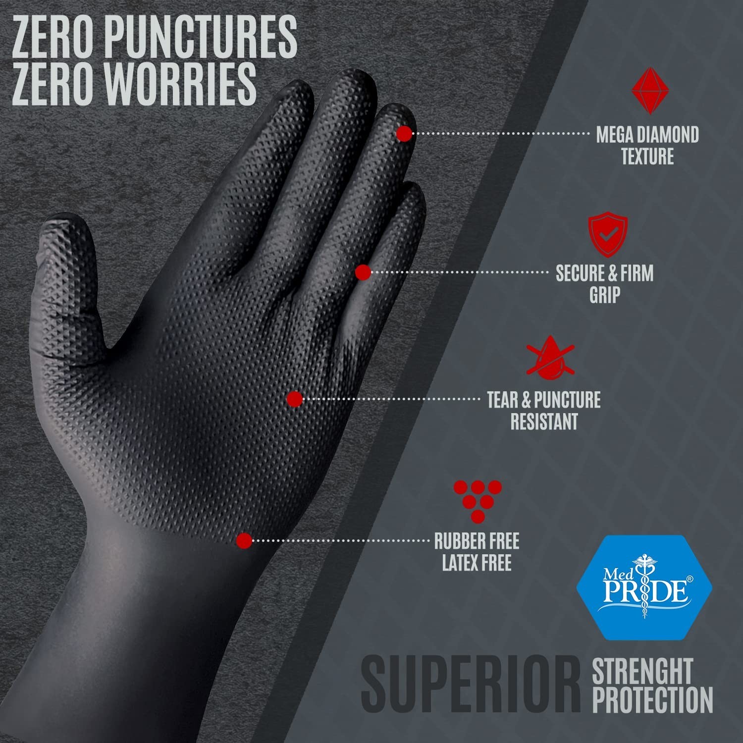 Heavy-Duty Black Nitrile Gloves – 8 Mil Thick, Tear-Resistant, Diamond Texture