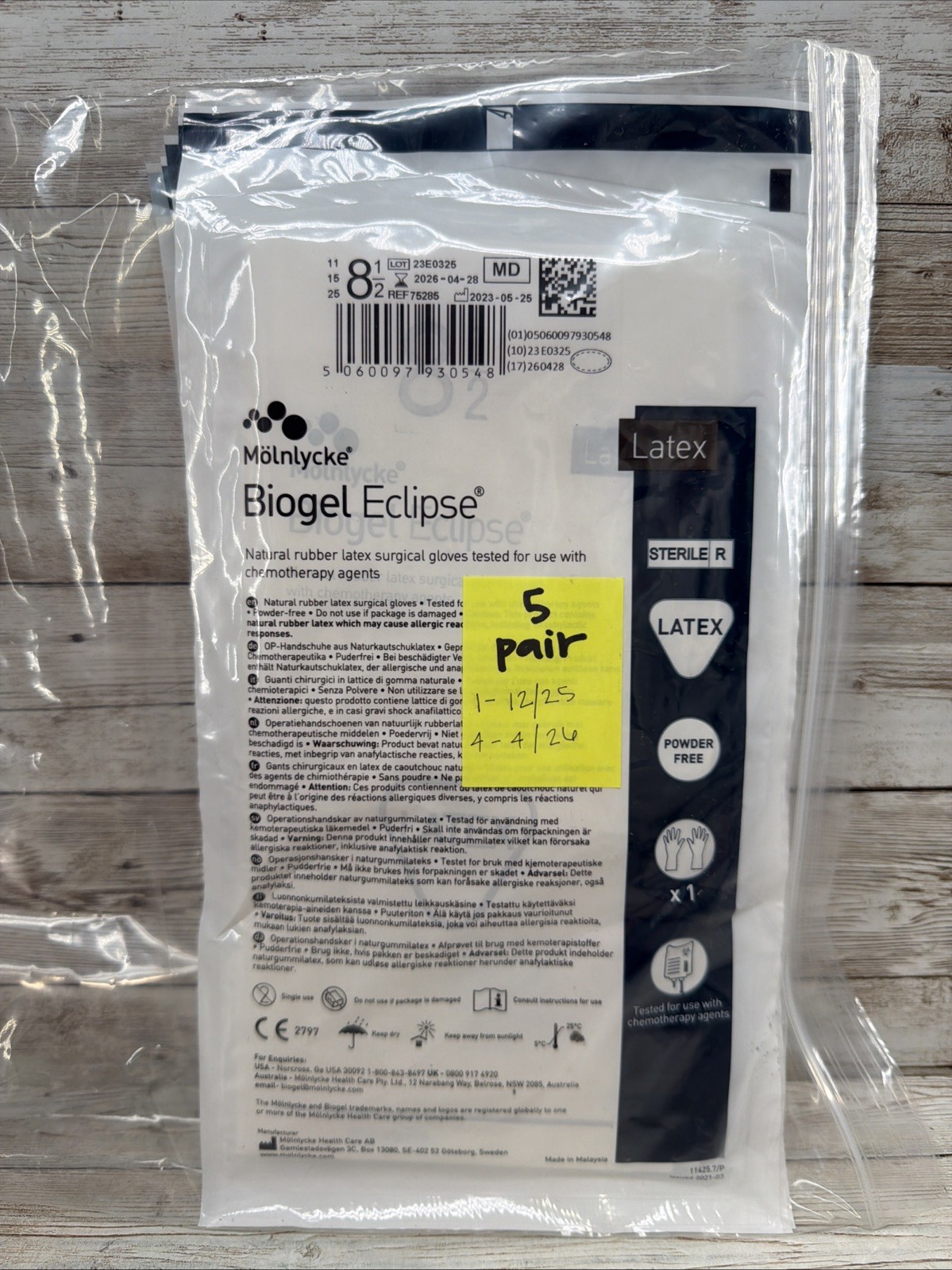 Biogel Eclipse LATEX Surgical Gloves *5 Pair* Molnlycke Size: 8.5 *See Dates*
