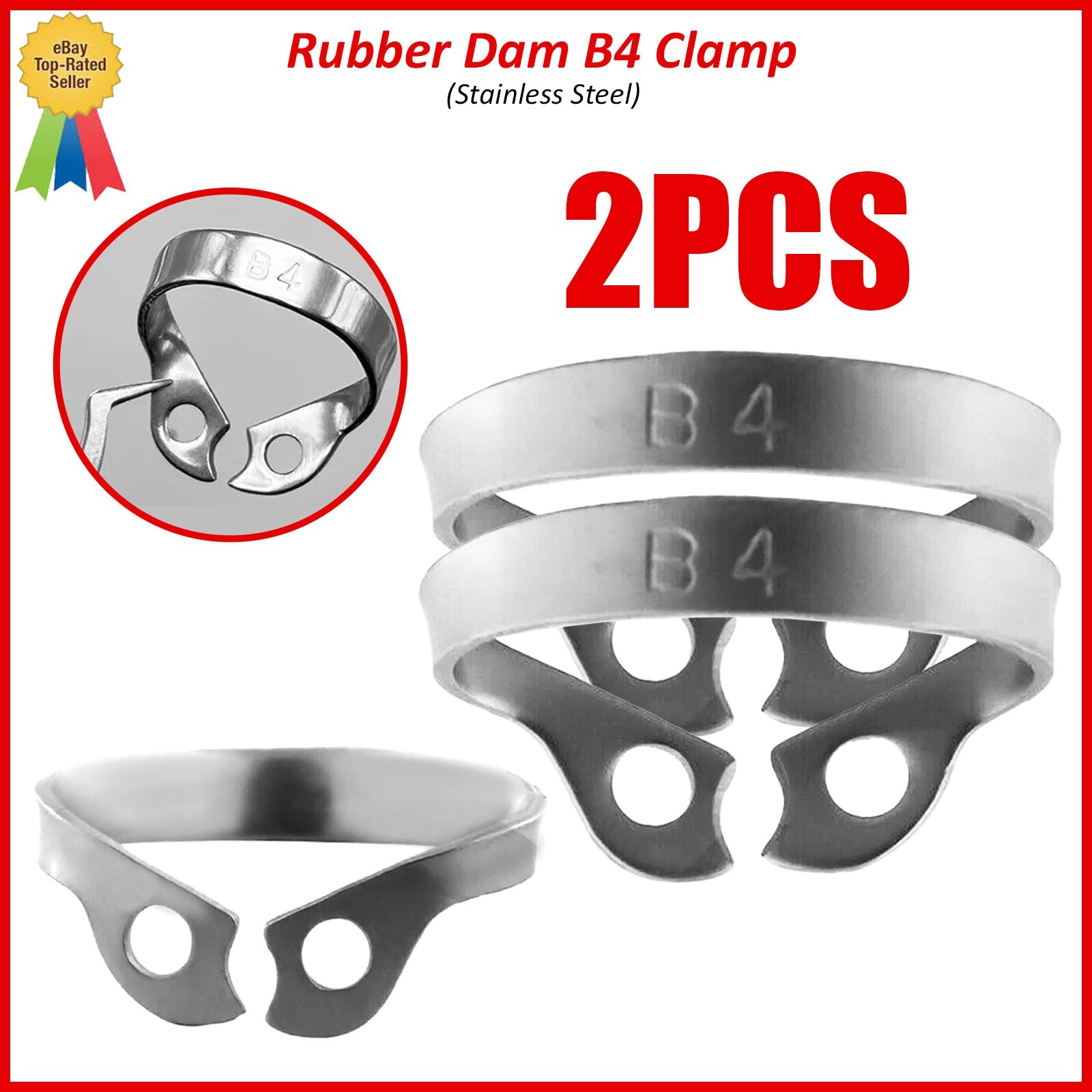 2Pcs Dental Universal Bicuspids Premolar Brinker Tissue #B4 Rubber Dam Clamps