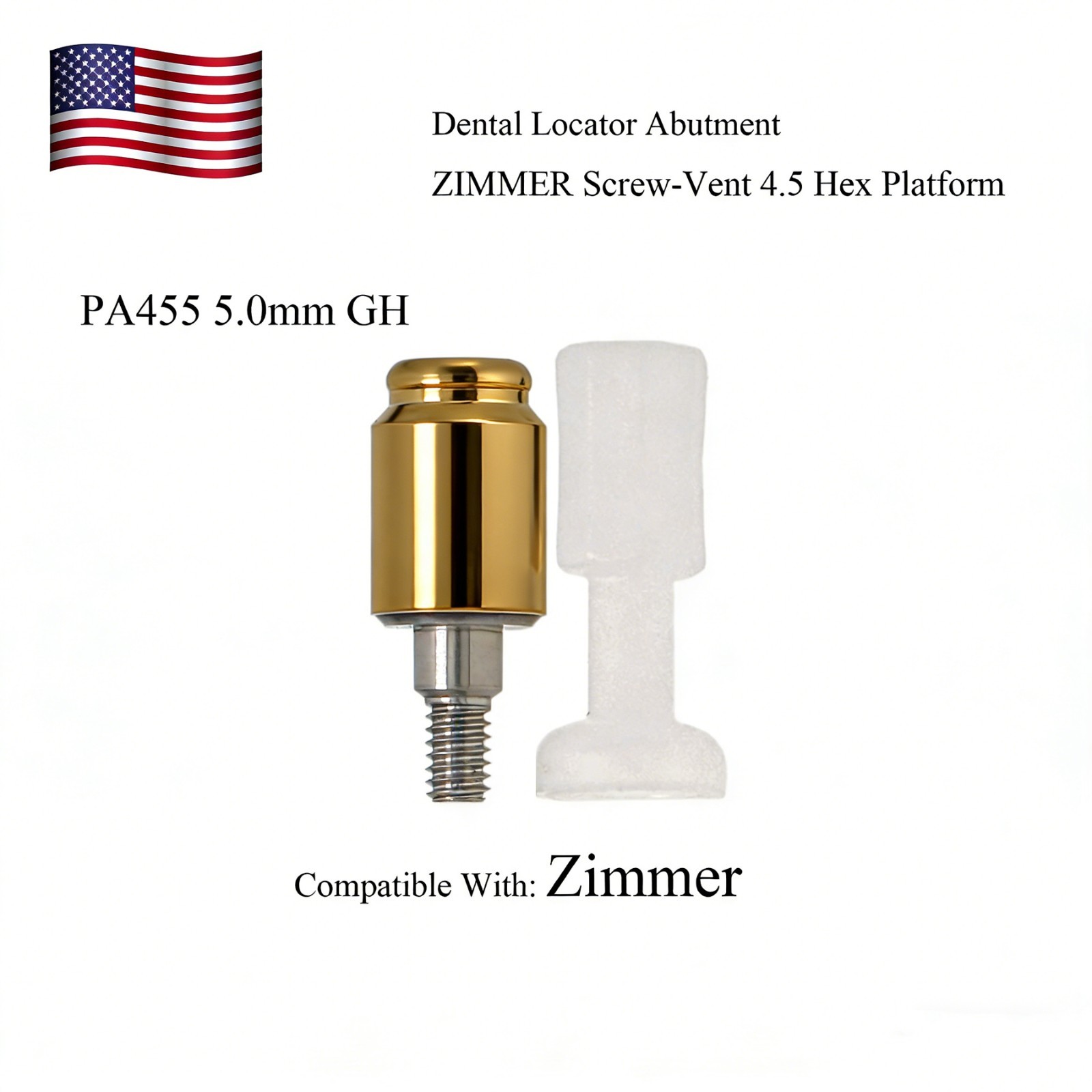 Dental Attachment Locator Abutment for Zimmer Screw-Vent 4.5 Platform 1-5.0mm H