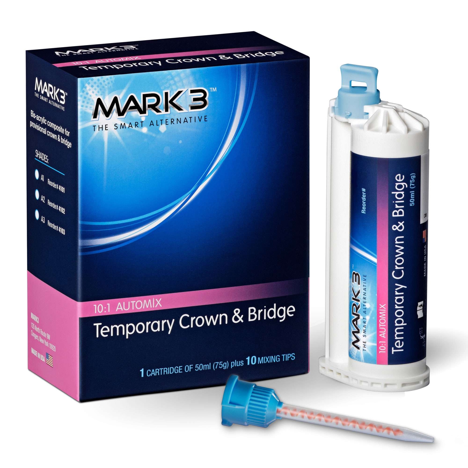 MARK3 Crown & Bridge Temporary Material, A3, 75 Gm. Cartridge + 10 Mixing Tips