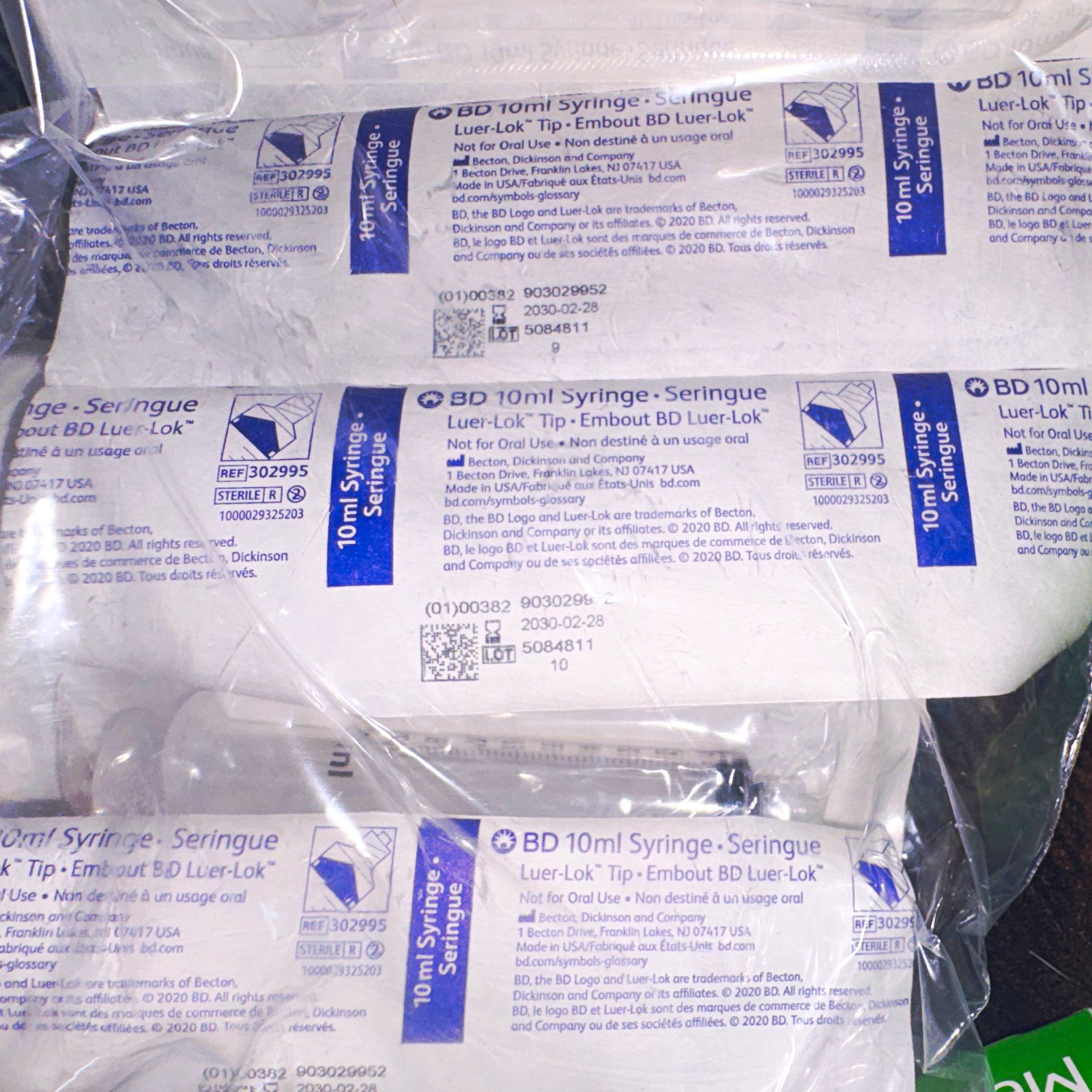 BD 10 mL Luer-Lok Tip Syringe 302995, Individually Sealed, Medical Lab