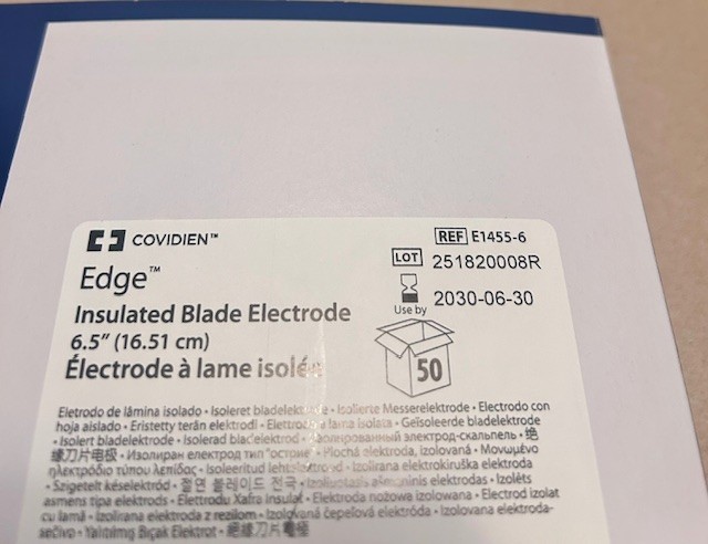 BOX/50 UNITS: COVIDIEN EDGE E1455-6 INSULATED BLADE ELECTRODE 6.5 2030 DATE