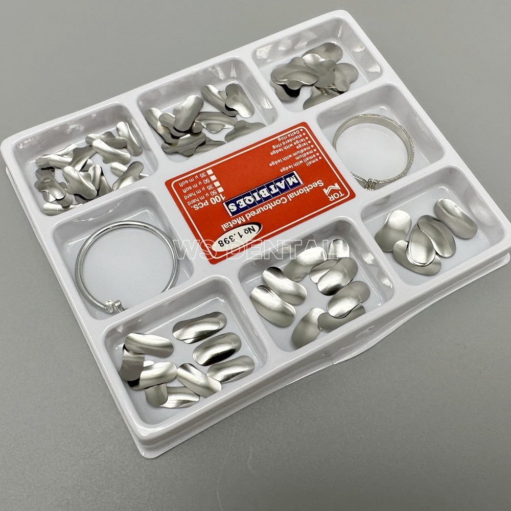 10 Set TOR VM Dental Matrix Bands Sectional Contoured Matrices Wedges Ring Clamp