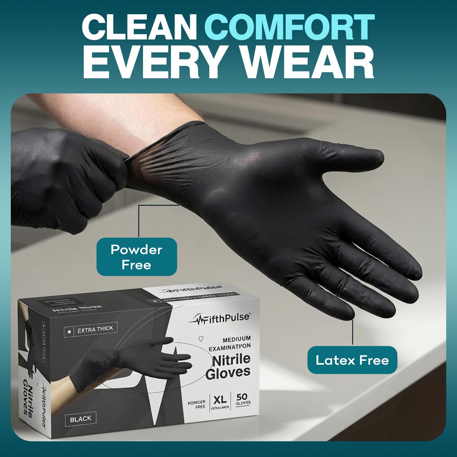 Disposable Black Nitrile Gloves Large 50 Count – Extra Thick 4.5 Mil –