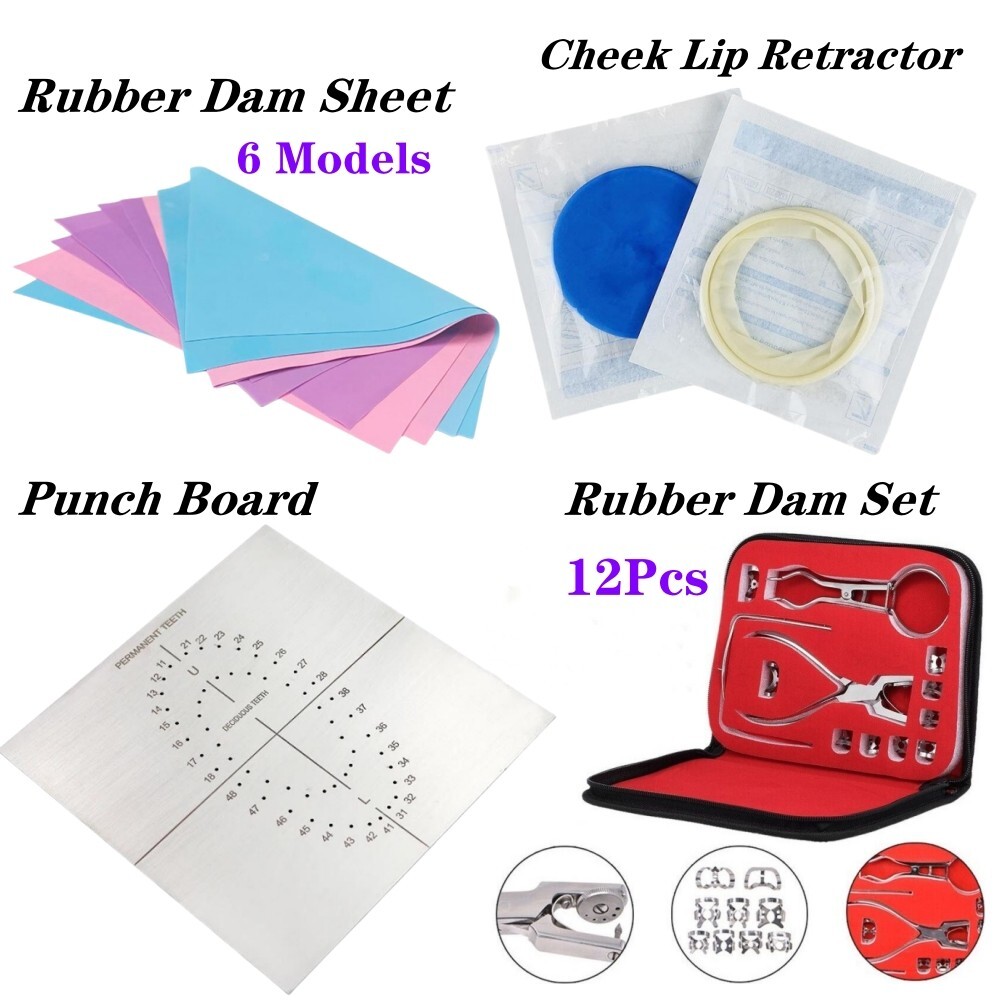 Rubber Dam Starter Set Kit with Frame Punch Clamps Dental Instruments Dam Sheets