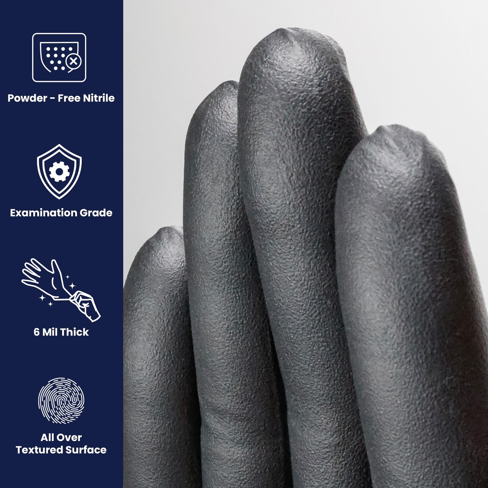 Disposable Nitrile Exam Gloves 6 Mil, Medical Grade, Textured Grip, Black,