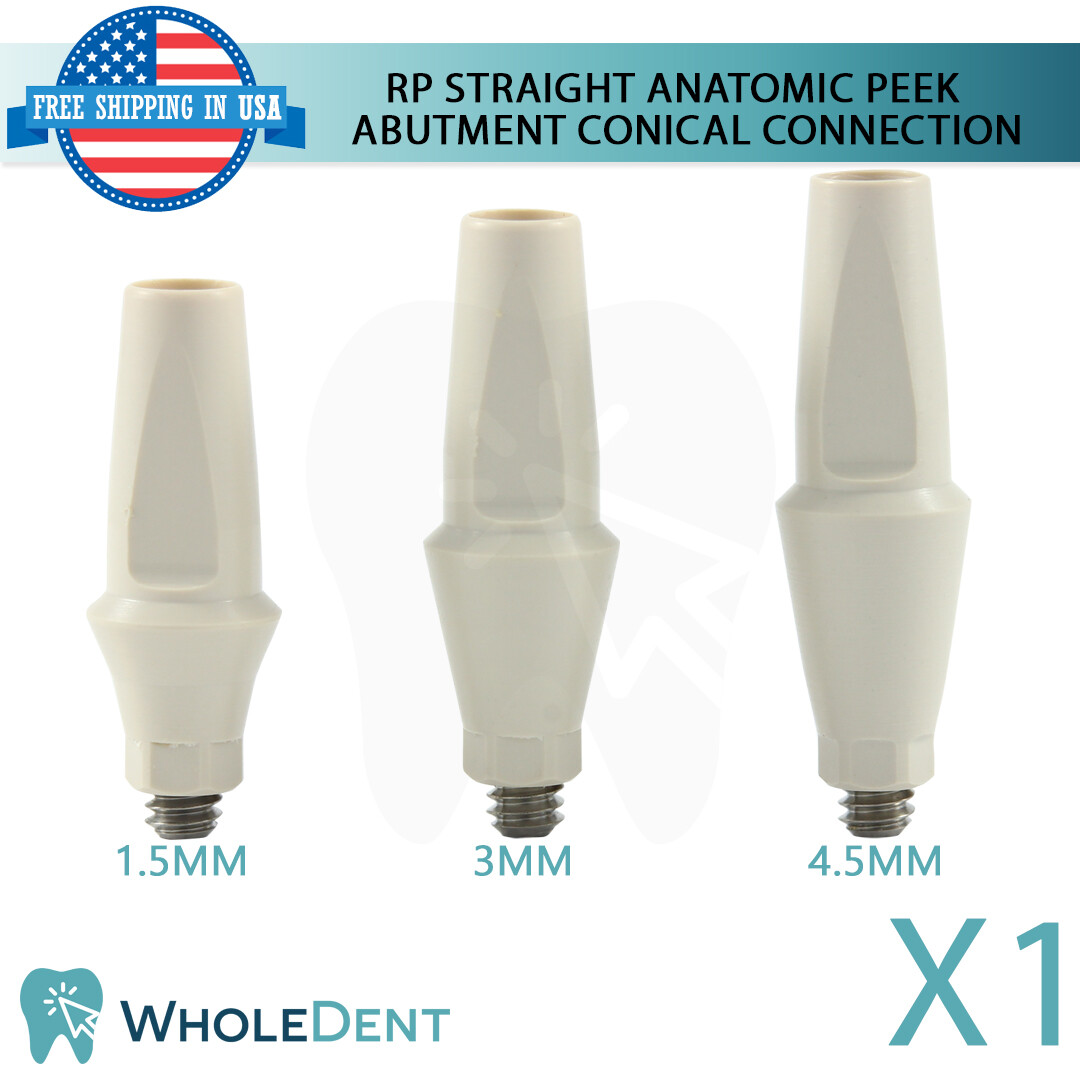 1x Dental Anatomic Temporary Peek Prosthetic RP Conical Connection Hex 2.65mm