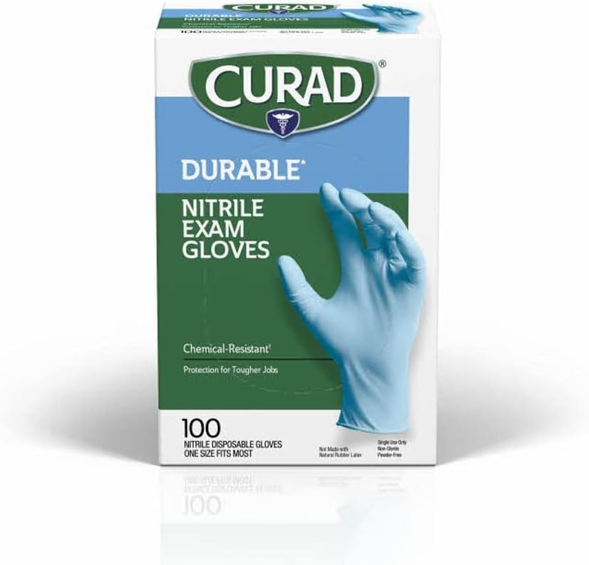 Curad Nitrile Gloves 100 Count – Powder-Free & Chemical Resistant for All Uses