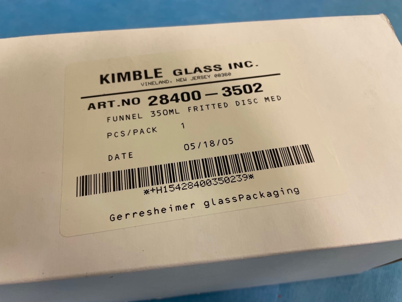 NEW Kimble Kontes Buchner Funnel, Medium Porosity Filter 350 mL 80 mm 28400-3502