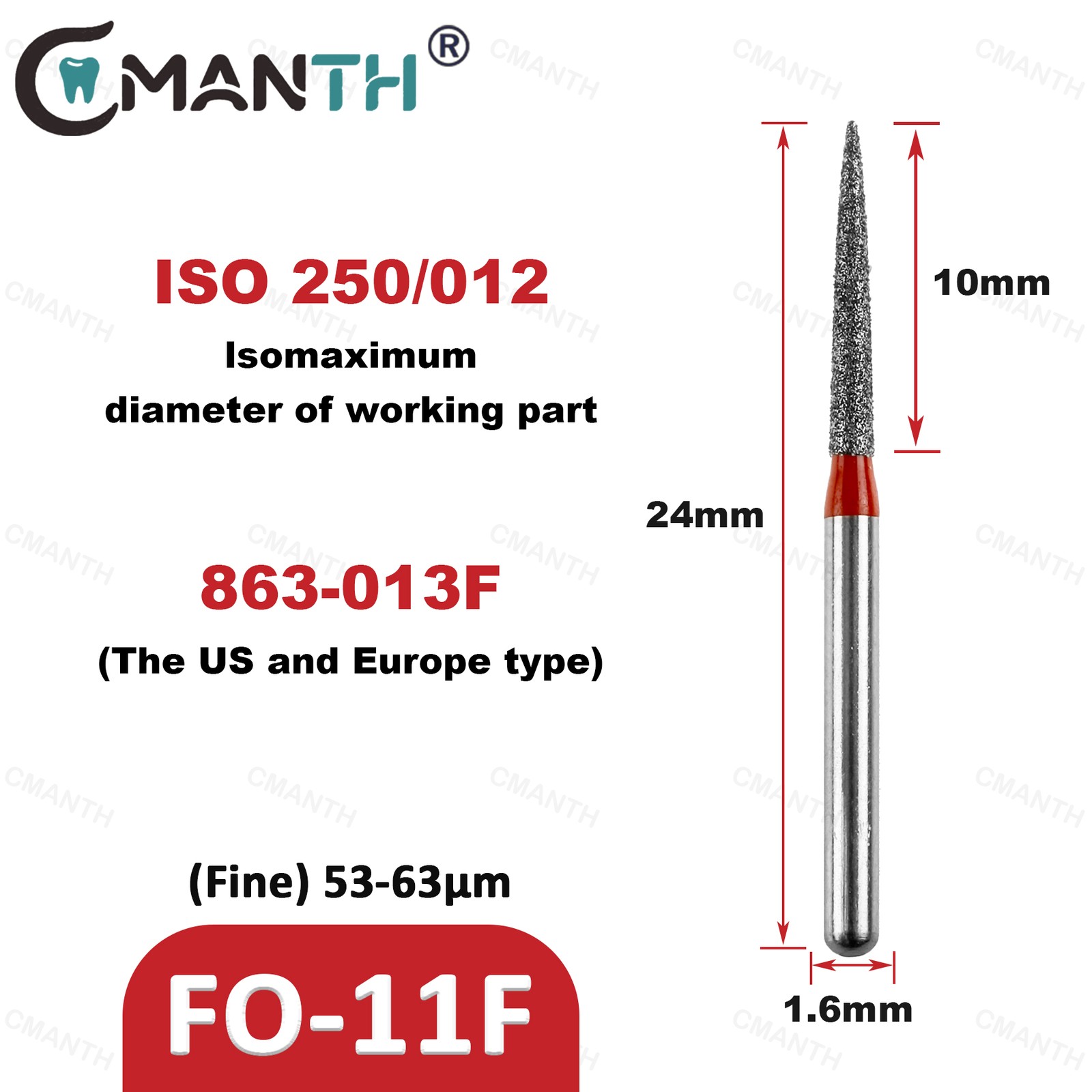 US Dental Diamond Burs FO Type Dentistry Drills Polishing Tools Dia.1.6mm 20Pcs