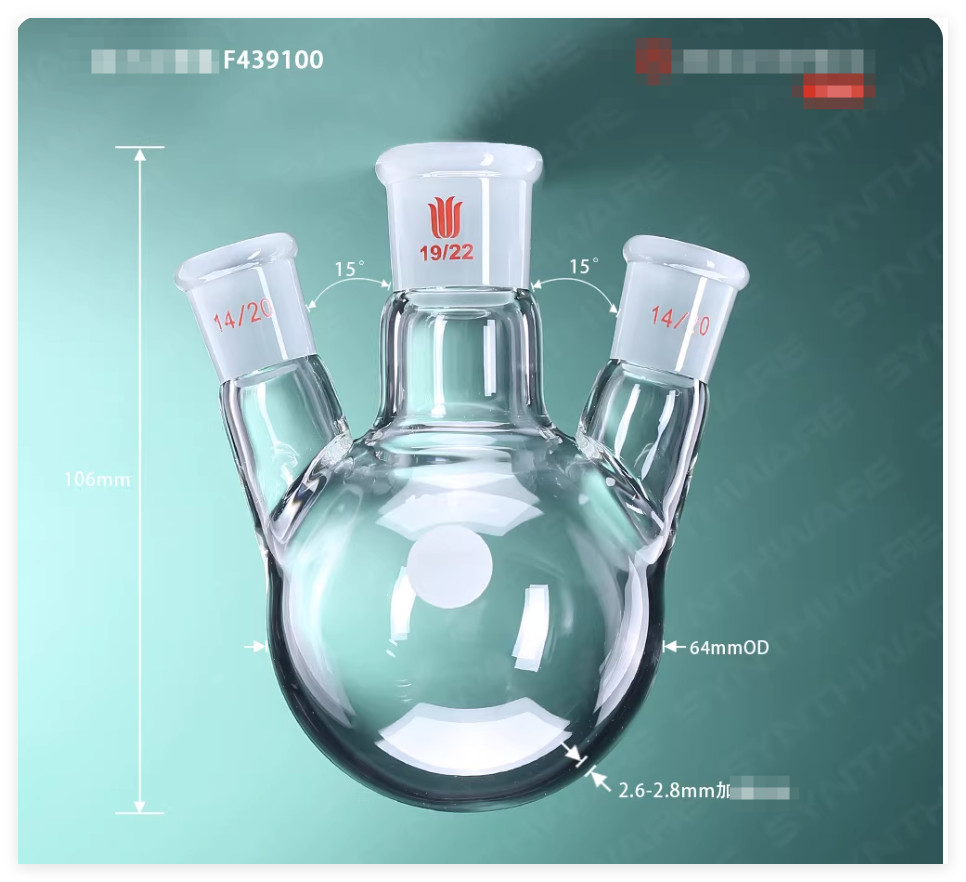 Synthware 3 WAY NECK-FLASK round flask 100ml main joint side 14/20 19/22 24/40