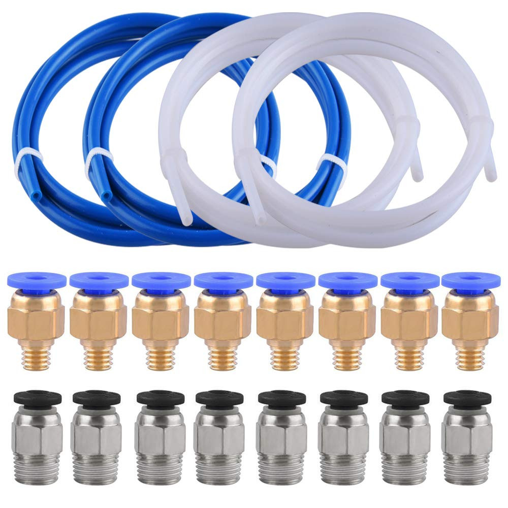 SIQUK 4 Pieces Teflon Tube PTFE Tubing(1 Meter) with 8 Pieces PC4-M6 Fittings an