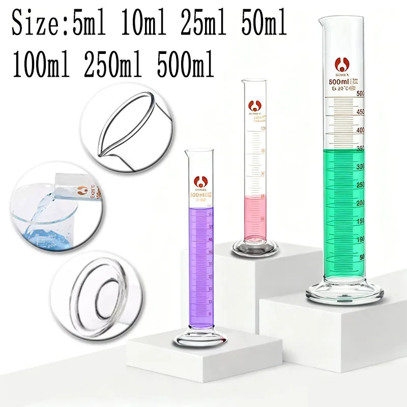 1PCS Lab Measuring Cylinder Set 5Ml 10Ml 25Ml 50Ml 100Ml 200Ml 500Ml, Thick Glas
