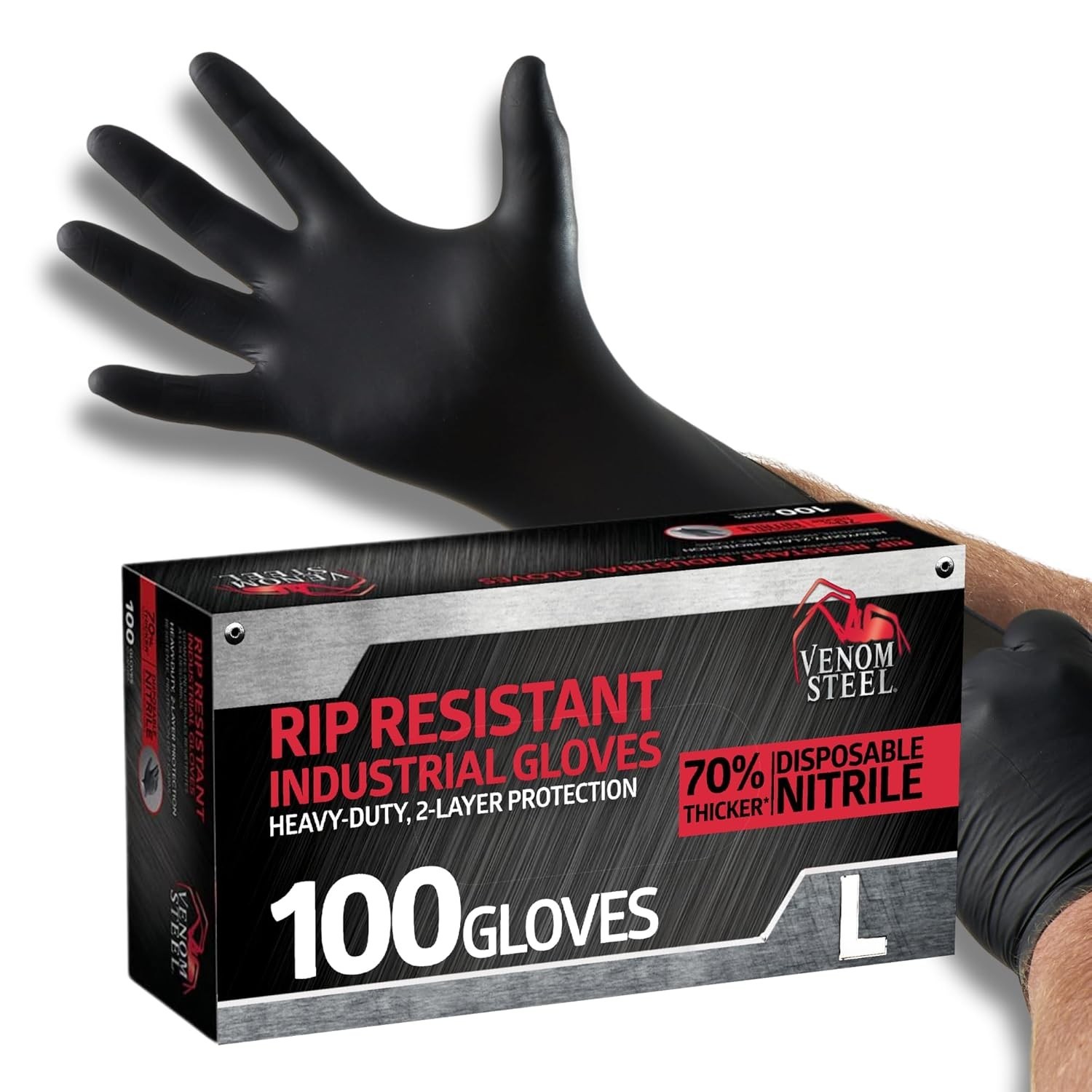 Industrial Nitrile Gloves, Chemical Resistant Disposable Black Gloves, Latex-…